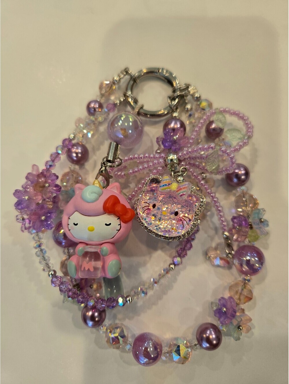 Hello Kitty unicorn beaded keychain purple